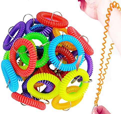 JKberelli 40PCS Wrist Coil，Multicolor Plastic Stretchable Spiral Bracelet，Wrist Band Key Ring Key Chain Wrist Keychain for Office,Shopping Mall,Workshop,Gym，Sauna, Outdoor Sport