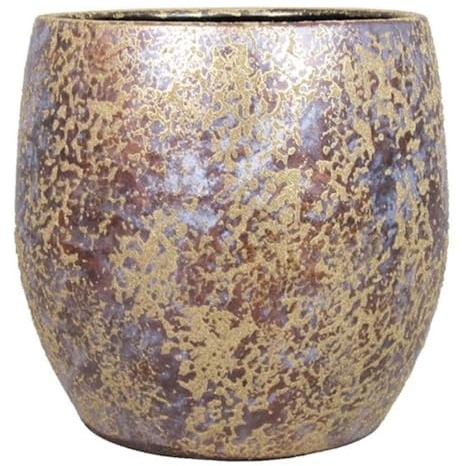INNA-Glas Vintage Pflanztopf Mago aus Keramik, Gold, 25 cm, Ø 27 cm | Wischoptik - Pflanzgefäß
