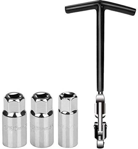 nutmanel Zündkerzenschlüssel Satz Universal für Auto und Motorrad 4 TLG, Zündkerzen Entferner Werkzeug, T-Bar-Steckschlüssel, 16/18/21mm, Schwarz
