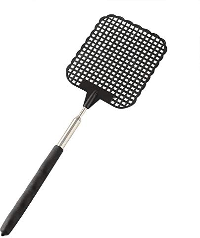 Einziehbare Fliegenklatsche aus Stahl, langlebig, einziehbar, Fliegenklatsche, Insektenfalle Öl Zettel (Black, One Size)