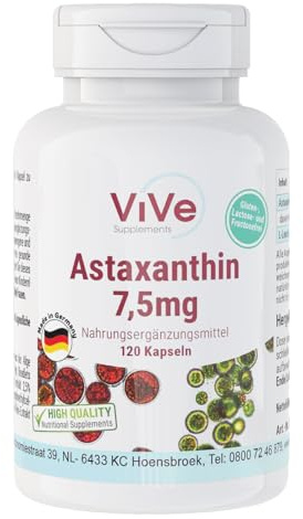 Astaxanthin 7,5 mg - 120 Kapseln - schluckfreundlich - Carotinoid - mikroverkapselt in Beadlets - hochdosiert und vegan | Qualität aus Deutschland von ViVe Supplements