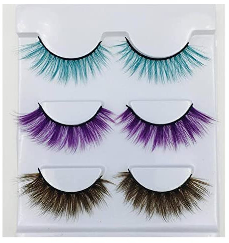 Demasiado 3D Faux Cils de Vison Bleu Violet Marron Longue durée Faux Cils Doux entrecroisé Faux Cils Extension 3 Paires/Ensemble 2019 (Color : 001)
