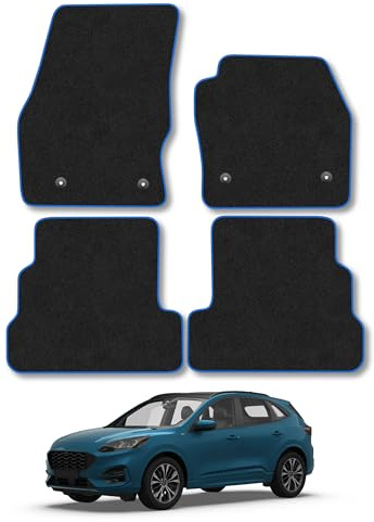 Fits Ford Kuga (2016-2020) Carpet Car Mats | Blue Edge Trim Tailored Fit Floor Mats Full Coverage Protection Accessories Easy Clean Anti Slip Made in the UK