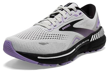 Brooks Damen Adrenaline GTS 23 Sneaker, Grau/Schwarz/Violett, 44 EU