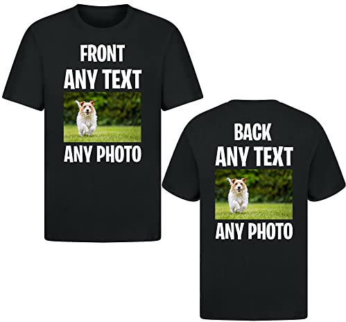 Personalised T-Shirt | Customisable with Any Text Any Photo or Logo | Unisex Design | Ideal for Men, Women, & Kids | For Birthday, Christmas, Workwear | 100% Cotton Black - Front/Back Medium (M)