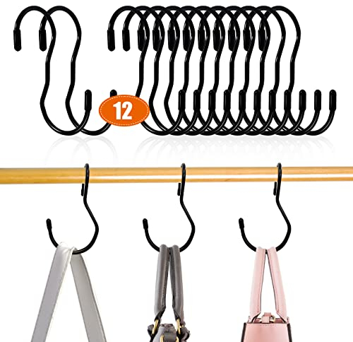 WEKIWGOT 12 ganci per borse per armadio, gancio a S metallico, ganci di grandi dimensioni per appendere borse, borsette, borse, cinture, sciarpe, cappelli, vestiti, pentole e padelle
