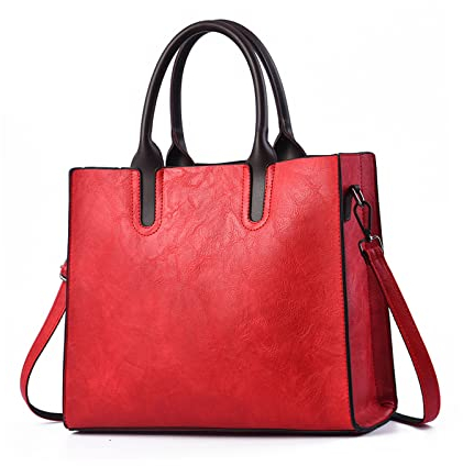 NICOLE & DORIS Groß Handtasche Damen Shopper Tasche Umhängetasche Damen Gross Retro Schultertasche Leder Tragetasche Tote für Büro Arbeit Schule Reisen Rot