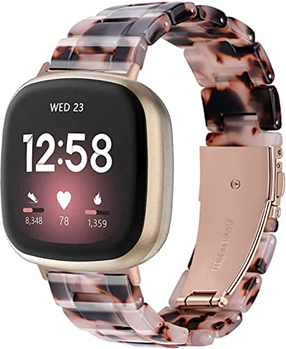 Ayeger Harz-Armband, kompatibel mit Fitbit Versa 4 Bänder/Fitbit Versa Sense 2, leichtes Armband mit Edelstahl-Metallschnalle (Leopard)