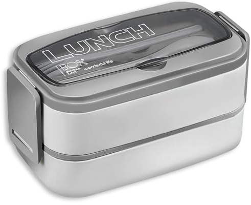 Cornelio Creations 1400ml Lunch Box Set with 2 Compartments - 2 Layer Bento Lunch Box with Cutlery & Leak-Proof Premium Design, Microwave and Dishwasher Safe - Ideal for Students Kids and Adults