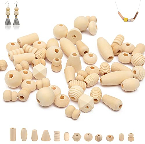 Natürliche Holzperlen Set,Holzkugeln mit Loch,Holzperlen Groß,Unvollendet | Holzkugeln,Verschiedene Geometrische Perlen mit Loch für DIY Handwerk und Schmuckherstellung (200g)
