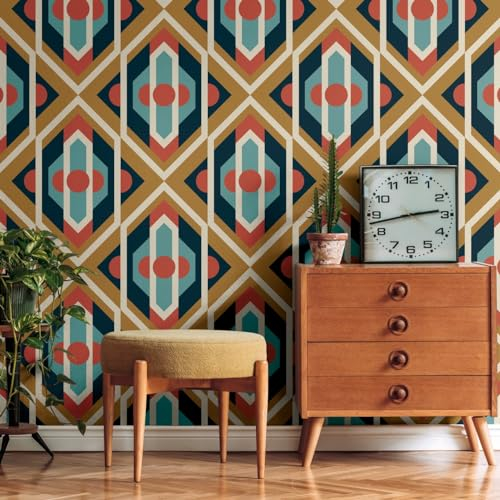 A.S. Création 395314-Papier peint intissé style rétro années 70 8,50 m x 0,53 m Bleu/jaune/rouge/crème 8,50 x 0,53 m