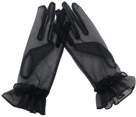 Hoseirty Damen Handschuhe Kurz Tüll Hochzeit Party Braut Handgelenk Länge Vintage Transparent Teeparty Abend Ball Oper Party Handschuhe, Schwarz 01, Wrist Length