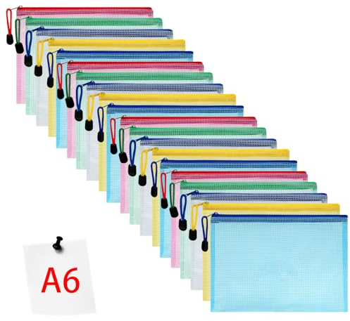 Vicloon Dokumententasche A6, 20 Stücke Zip Tasche, bunte wasserdichte Dokumententasche mit Reißverschluss, Mesh Beutel mit Reißverschluss Datei Zipper Tasche Reißverschlusstaschen