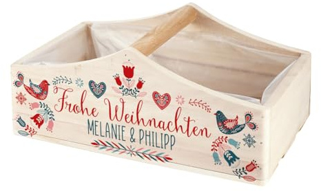 Herz & Heim® Pflanzkorb als Deko- oder Verpackungsaccessoire zu Weihnachten / mit Motiv und Wunschtext personalisiert (1 Griff - Frohe Weihnachten)