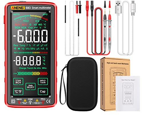 6000 Counts Grand Écran Tactile Multimètre Numérique Intelligent Anti-Burn Rechargeable Compteur Universel VA Reverse Display NCV Testeur avec Lampe de Poche pour Tension Courant Résistance