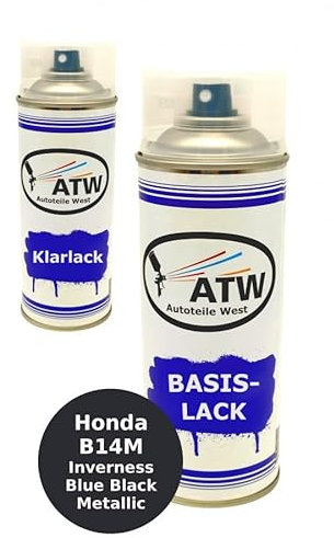 ATW Autoteile West Autolack für Honda B14M Inverness Blue Black Metallic Sprühdose 400ml+400ml Klarlack Set