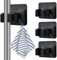 HUMOKI Brush Holder, 4 Pcs Self Adhesive Mop Holder, Stainless Steel Broom Holder Wall Mounted, Broom Holders Wall Mounted with Cupboard Hooks, for Bathroom, Kitchen, Office, Garage