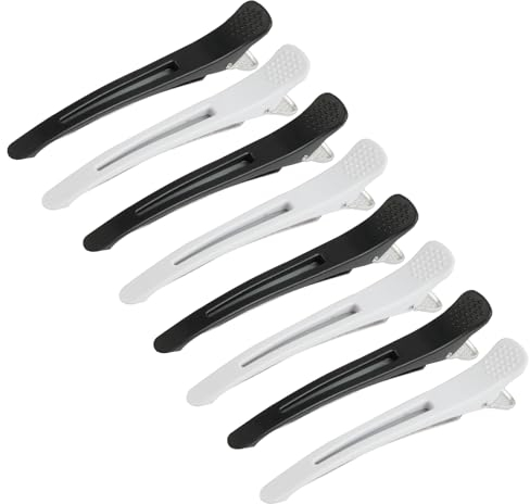 LOPHE Becchi D'oca per Capelli, 8 Pz Becchi per Capelli con Banda in Silicone, Clip a Becco D'anatra per lo Styling Della Sezione, Professionali Fermagli per Capelli per Donne Ragazze(Bianco+Nero)