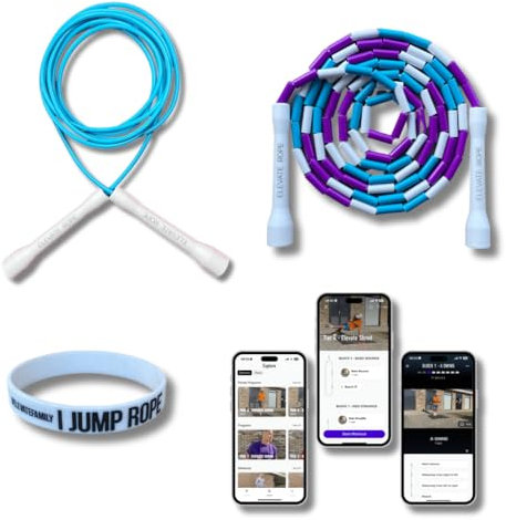 Elevate Rope - Pacchetto di corda per saltare con app per allenamento - 2 x corda per saltare regolabile - Adulti e bambini - Speed + corda con perline - Condizioni e trucchi - Corda per saltare per