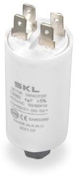 DEKAROX Condensateur universel 4 µF 450 V Ø 30 x 57 mm avec cosses enfichables AMP 6,3 mm Vis de fixation M8 CBB60 Condensateur de démarrage et de course pour appareils électroménagers