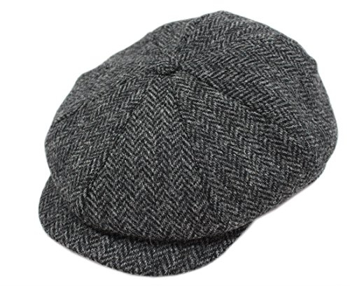 Biddy Murphy Authentische irische Newsboy Schiebermütze für Herren, 100% Schurwolle, Tweed-Mütze, Fischgrätenmuster, importiert aus Irland, Grau, XX-Large