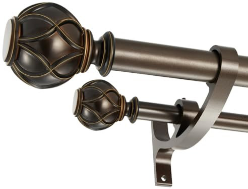 Doppelte Gardinenstangen, Antik-Bronze, 71,1 bis 122,9 cm, dekorative Gardinenstangen mit klassischen Endstücken, verstellbare 2,5 cm vorne und 1,6 cm hinten