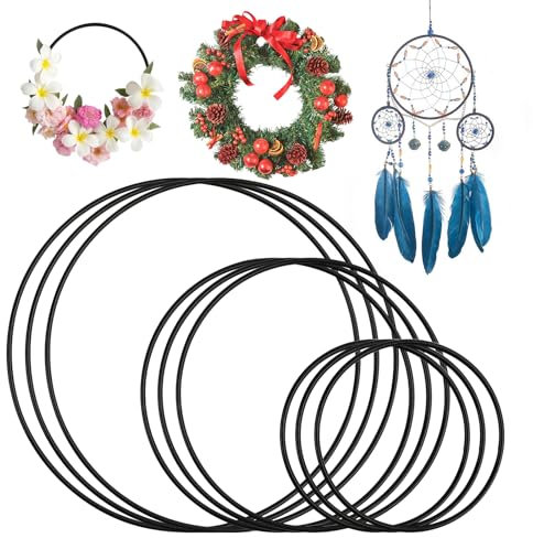 9 Stück Metallringe zum Basteln, Metallring 10cm/15cm/20cm Metallringe Eiserne Hochzeit Geschen Ringe zum Aufhängen Traumfänger Ringe Hochzeitskranz DIY Floral Häkeln Bastelringe Metall Schwarz