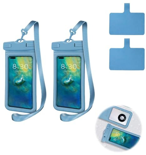Confezione da 2 custodie per cellulare impermeabili subacquee, custodia per cellulare impermeabile IPX8 fino a 7 pollic compatibile con iPhone 15 14 13 12 11 Pro Max Samsung S22 S23 (Blu)