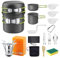 Aischens Kit de Casseroles et Poëles Camping Portable, Set Ustensiles de Cuisine de Camping en Aluminium, avec Couverts Pliables, Mini Réchaud de Camping Portable pour Camping, Randonnée, BBQ