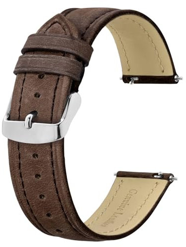 BISONSTRAP Extra Lange Armband 22mm, Leder Uhrenarmband für Herren, XL Ersatzarmband für Große Handgelenke, Dunkelbraun (Silberne Schnalle)