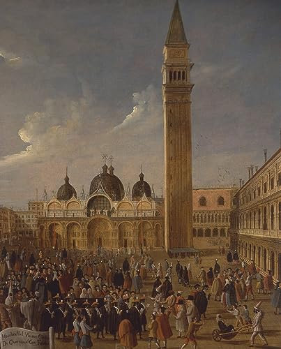 ENYLUFUT Berühmte Gemälde Art Leinwandbilder Drucken Ölgemälde Italien Venetien Karneval in Venedig auf dem Markusplatz von Gabriele Bella Jahrgang Wandkunst für Schlafzimmer Home Decor 60x90cm