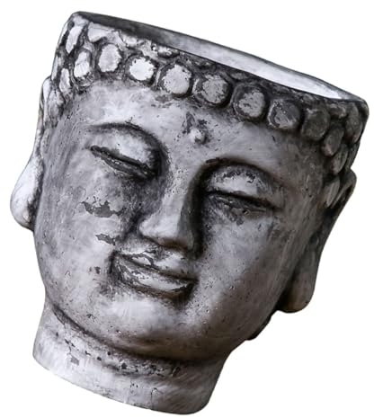 CIYODO Buddha Blumentopf aus Zement, Buddha Kopf Form, Deko