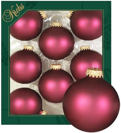 Krebs Glas Lauscha - Weihnachtsdekoration/Christbaumschmuck aus Glas - Unifarbende Kugeln Granatroter Samt - Menge: 8 Stück - Farbe: Granatapfelfarbig matt - Größe: ca. 7 cm