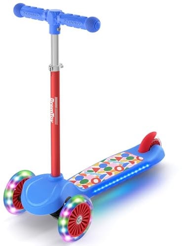 BremToy Roller Kinder 3 Jahre, Kinder Roller mit Leuchtendem Deck und PU-LED-Rädern, 4-Stufig Höhenverstellbarer, Reaktionsschnelles Bremsen, leicht, Kinderroller für von 3–8 Jahren, Rot