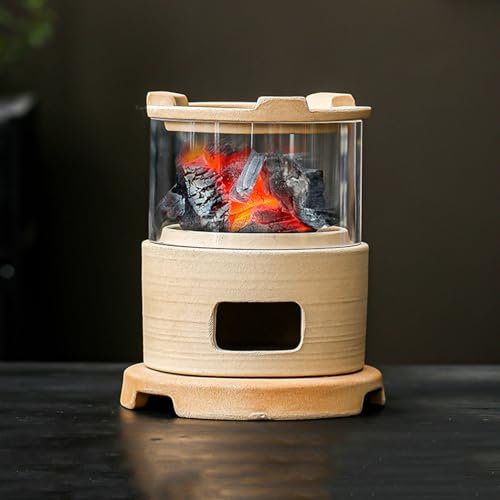 Holzkohleofen aus Ton, Keramik-Grillofen, Grillofen für den Innenbereich, Tischfeuerstelle, tragbarer Heizofen zum Aufbrühen von Tee, Kochen von Wasser, Smores, BBQ(13x16cm/5 x6)