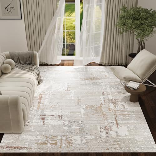 TAPISO Trend Teppich Kurzflor - Moderner Teppich Hochwertig- Eleganter Wohnzimmerteppich in Creme Beige mit Braun Grau- Abstraktes Muster- Pflegeleichter Teppich - Oeko-TEX 160 x 230 cm