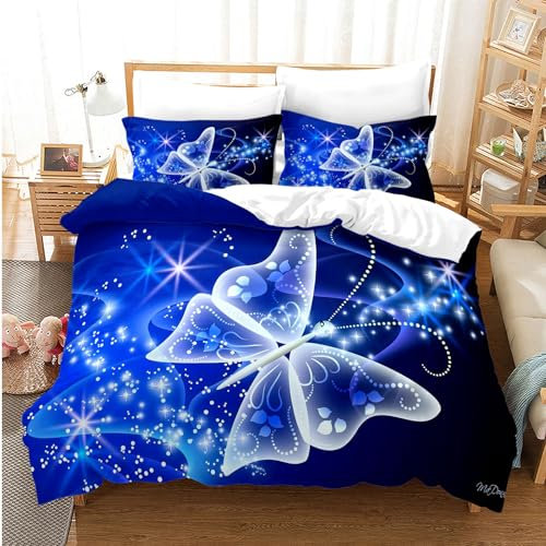 EHAOKK Goldener Schmetterling bettbezug,Blauer,Lila,Buntes Fantasie Schmetterling bettbezug,3D Schmetterlinge bettwäsche-Sets (D, 135x200cm)