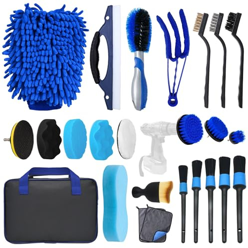 Sleeleece Auto Reinigungsset, 24 Stück Autopflege Set, Auto Detailing Pinsel Auto Waschanlage Set, Staubentfernungsbürste für Auto Innen und Außen, Lüftungsschlitz, Armaturenbrett, Motor, Räder