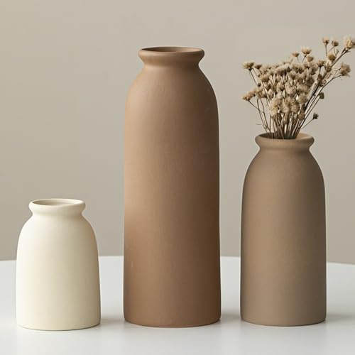 Set di 3 piccoli vasi in ceramica per decorazioni per la casa e centrotavola, stile rustico rustico, mini vasi da fiori decorativi (colore della terra M)