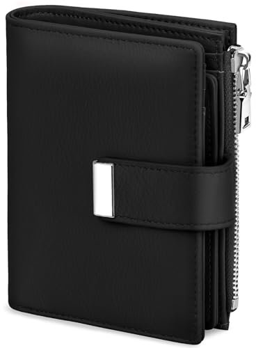 Faneam Portefeuille Femme en Cuir Petit Porte Monnaie Blocage RFID Antivol Portefeuilles Court Poche à Monnaie avec Fermeture Eclair, 12 Emplacements pour Cartes (Noir)