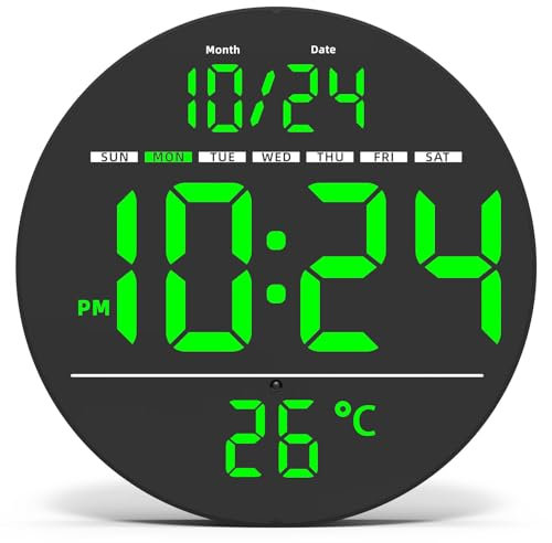 Azyh Reloj de pared digital, reloj de pared con pantalla LED grande, moderno reloj digital eléctrico con brillo automático, reloj digital con fecha y día de la semana, reloj de salón, reloj de cocina