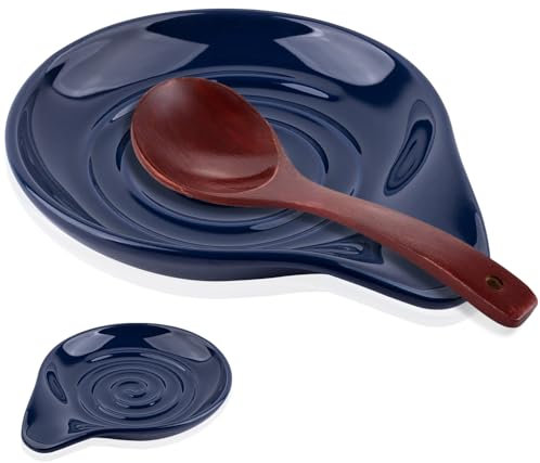 Ceramic Spoon Rest for Kitchen, Heat Resistant Spoon Holder for Stove Top, Cooking Spoon Holder for Utensils Spatula, Ladle, Tongs, Dishwasher Safe, Blue (5 Inch)