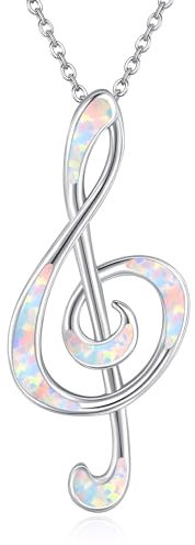 DAYLINLOVE Musiknote Kette 925er Sterling Silber Opal Anhänger Halskette Violinschlüssel Musik Schmuckgeschenke für Damen Frauen Mama Oma