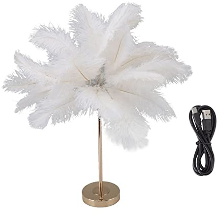 Fafeicy Feder, 3 Farben Dimmschischtischlampe mit Goldener Metallbasis Nachttisch -Nachttisch -Lampe für Schlafzimmer Wohnzimmer Esszimmer Heimbüro