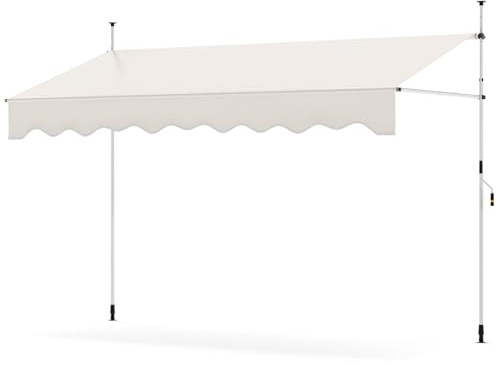 HOMASIS Tenda Sole Esterno Estensibile, Protezione Solare Regolabile in Altezza e Angolo, Tenda da Balcone senza Foratura, Tendalino Parasole con Manovella (Bianco, 300 x 180 x 210-300 cm)
