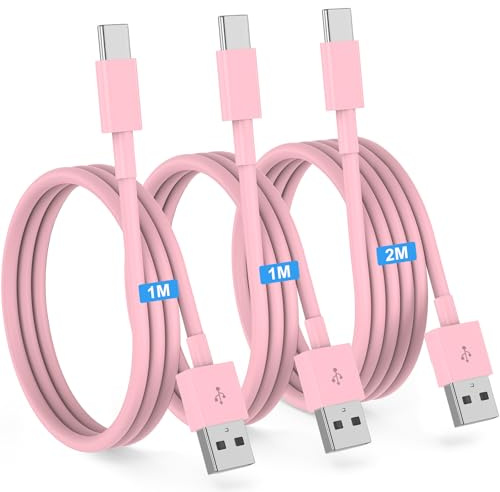 USB to USB C Charger Cable Fast Charging for IPhone 15/16,3Pack [1M+1M+2M] Apple USB C Carplay Cable Type C Car Charger Cord for iPhone 17 16 15 Pro Max/16 15 Plus/17 Air,iPad,Galaxy S25 S24 S23-Pink