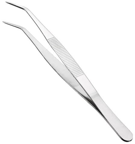 TA-VIGOR 1 pince à épiler de 20,3 cm en acier inoxydable avec pointe dentelée incurvée, pince universelle multi-usage, idéale pour la cuisine, les grillades, la pâtisserie, la couture, les travaux