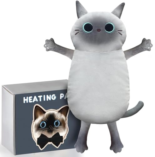 Microwave Heating Pad for Cramps Pain Relief, 22 * 13'' Moist Microwavable Stuffed Animal Period Menstrual Heating Pads for Back, Neck Shoulder and Knee, Big Siamese Cat