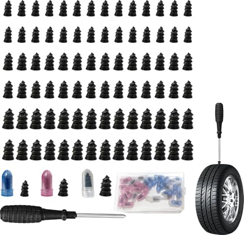 JoyEcho 85 Pièces Kit de Réparation de Pneu, Clous Pneus Voiture de Pneu sous Vide Comprend Un Tournevis Kit Reparation Pneu Voiture pour Auto Moto Camion Tracteur
