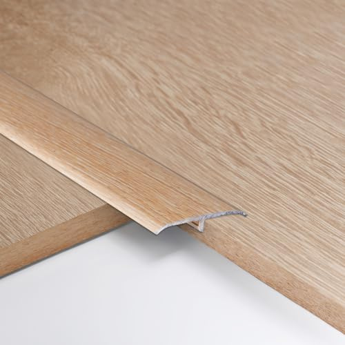 Zayejod Aluminium-T-Formleisten Flacher Bodenübergangsleiste Übergangprofil Türschwellen Bodentrennstreifen Fußböden Abdeckleisten- 3.3cm x 0.9m x 3pcs Beige Eiche